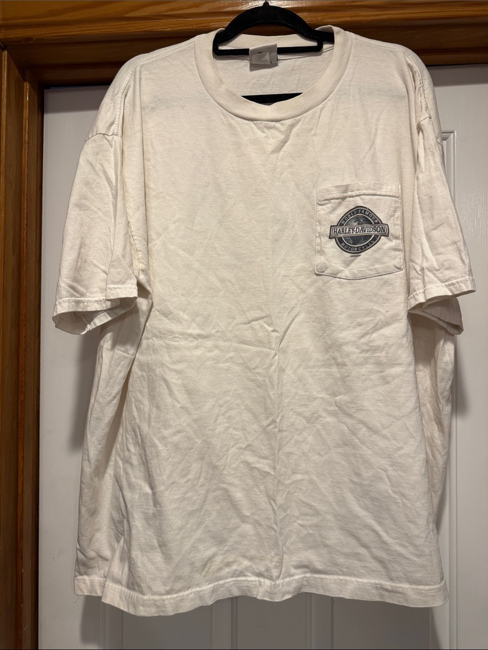 Harley-Davidson White Short Sleeve Pocket Tee with Gray Logo Patch